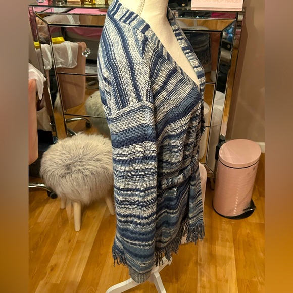 Lauren Ralph Lauren Blue Striped Belted Linen-Cotton Cardigan Size L - Picture 6 of 10